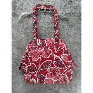 Vera Bradley Sweet Pleat Tote Purse Bag Rosy Posies Red Flowers Double Strap Zip